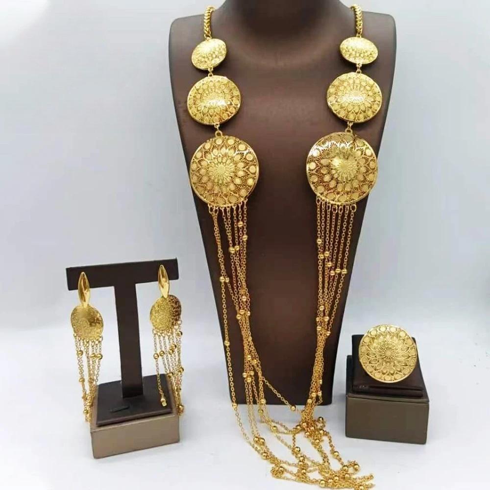 Long Necklace Earrings Ring Set Elegant Women Jewelry Set