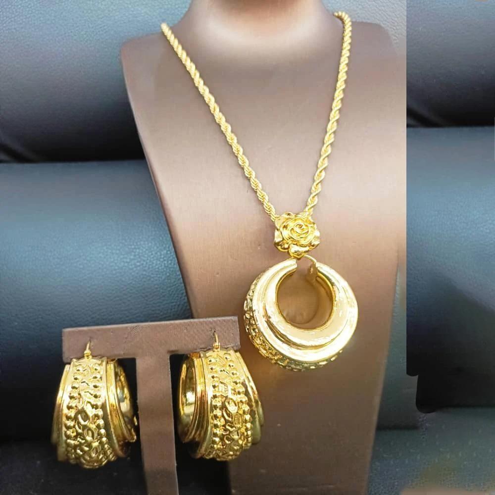 Fashion Gold Plated Copper Chain For Women Earrings Pendant Necklace Jewelry Sets