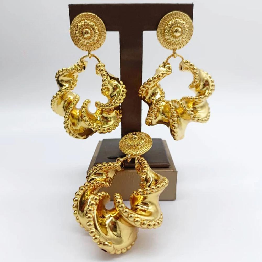 Pendant Bold Earrings for Women Dubai Gold Plated Copper Jewelry Sets