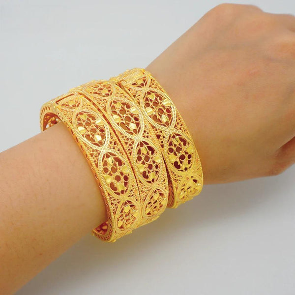 Luxury Dubai Gold Color Bangles For Women Open Cuff Bracelet