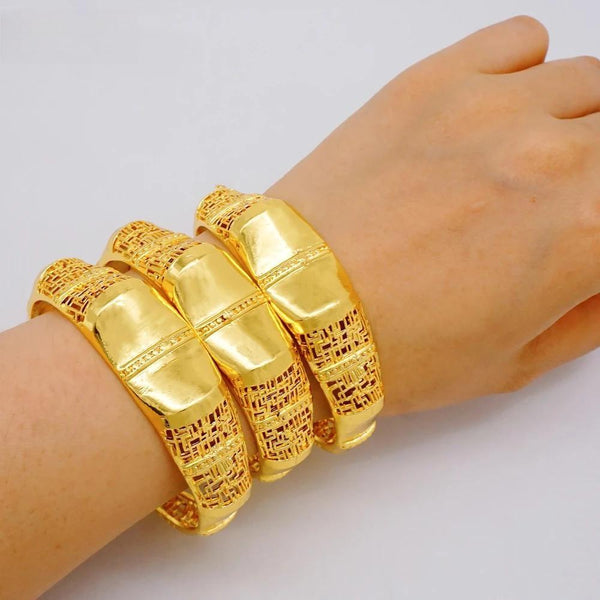 Luxury 4pcs/Lot Dubai Ethiopian Gold Color Cuff Bangle For Women