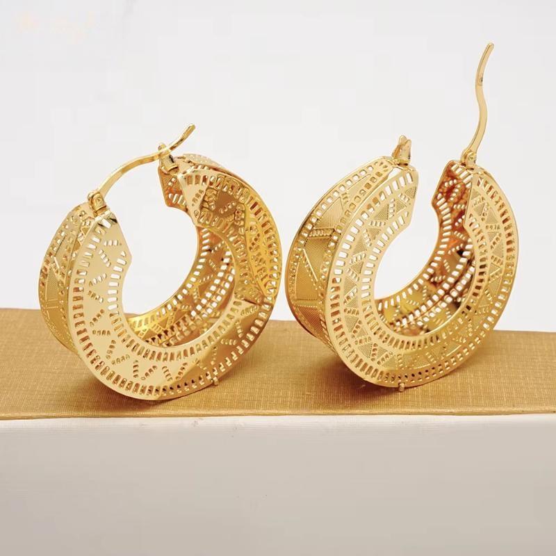 Newest African Gold Color Drop Earrings Hollow Out Round Clip Earring Cute Earrings