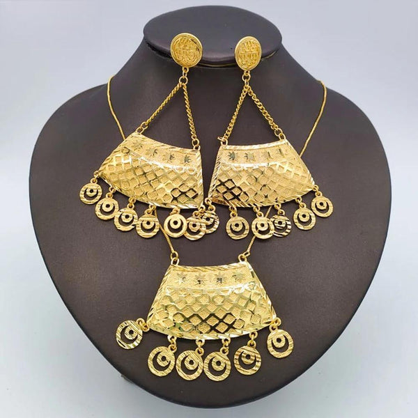 New Design Gold Plated Necklace Drop Earrings Weddings Jewelry Sets For Women