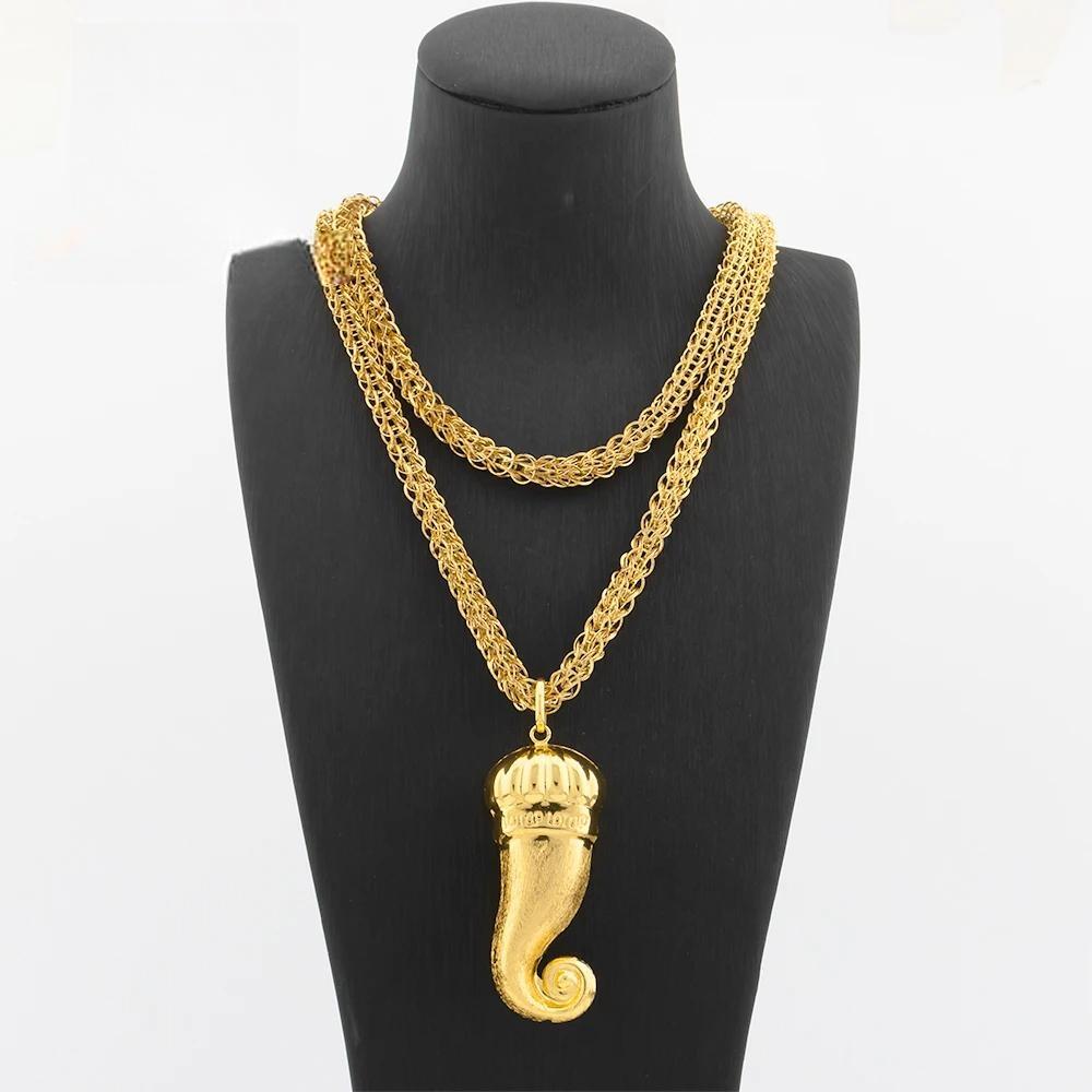 Gold Plated Pendant with 100 cm Long Chain Copper Animal Pattern Necklace For Women