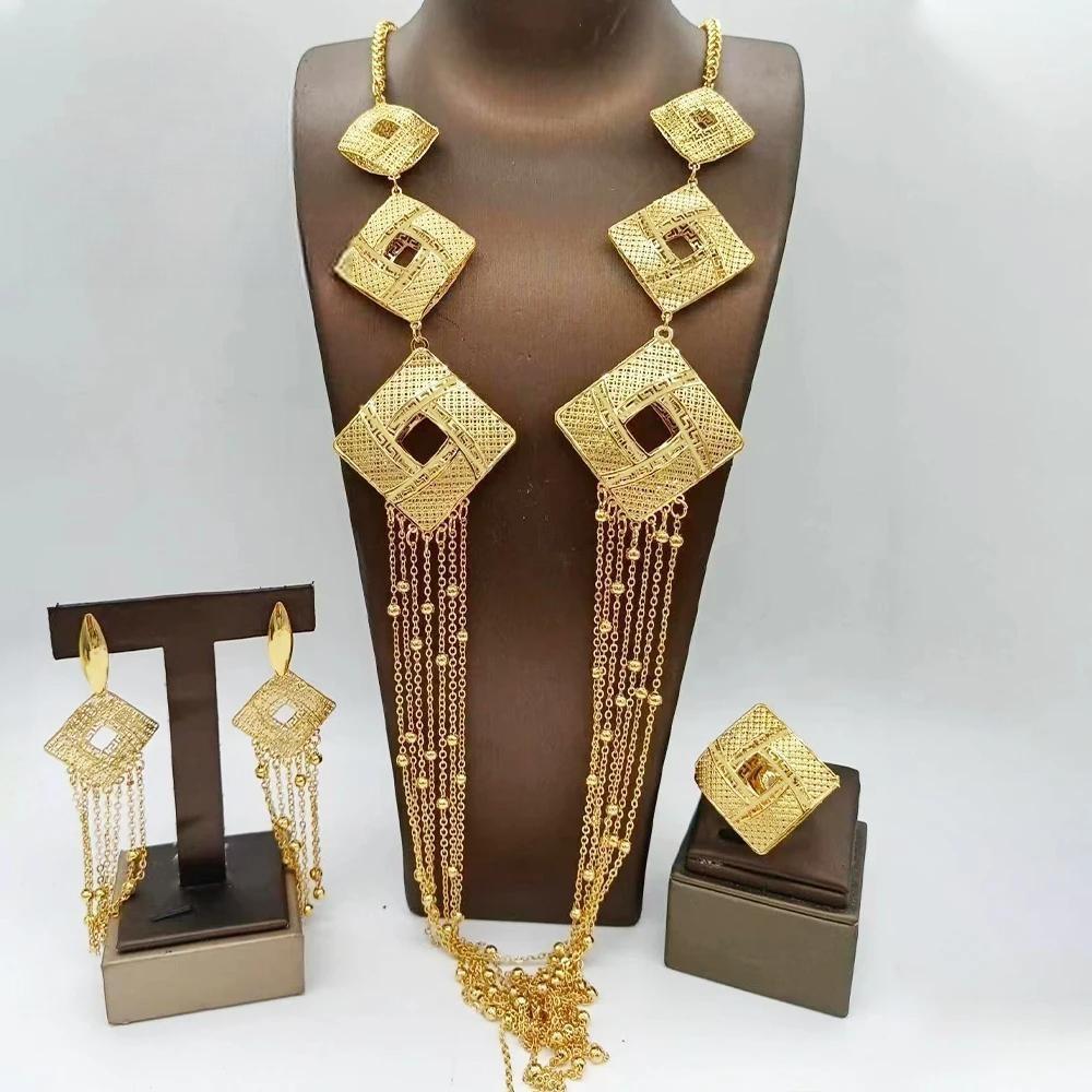 Long Necklace Earrings Ring Set Elegant Women Jewelry Set