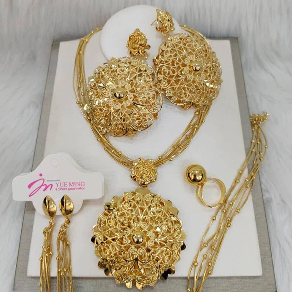 Nigerian Gold Color Popular Earrings Necklace Bracelet Ring Brazilian Gift