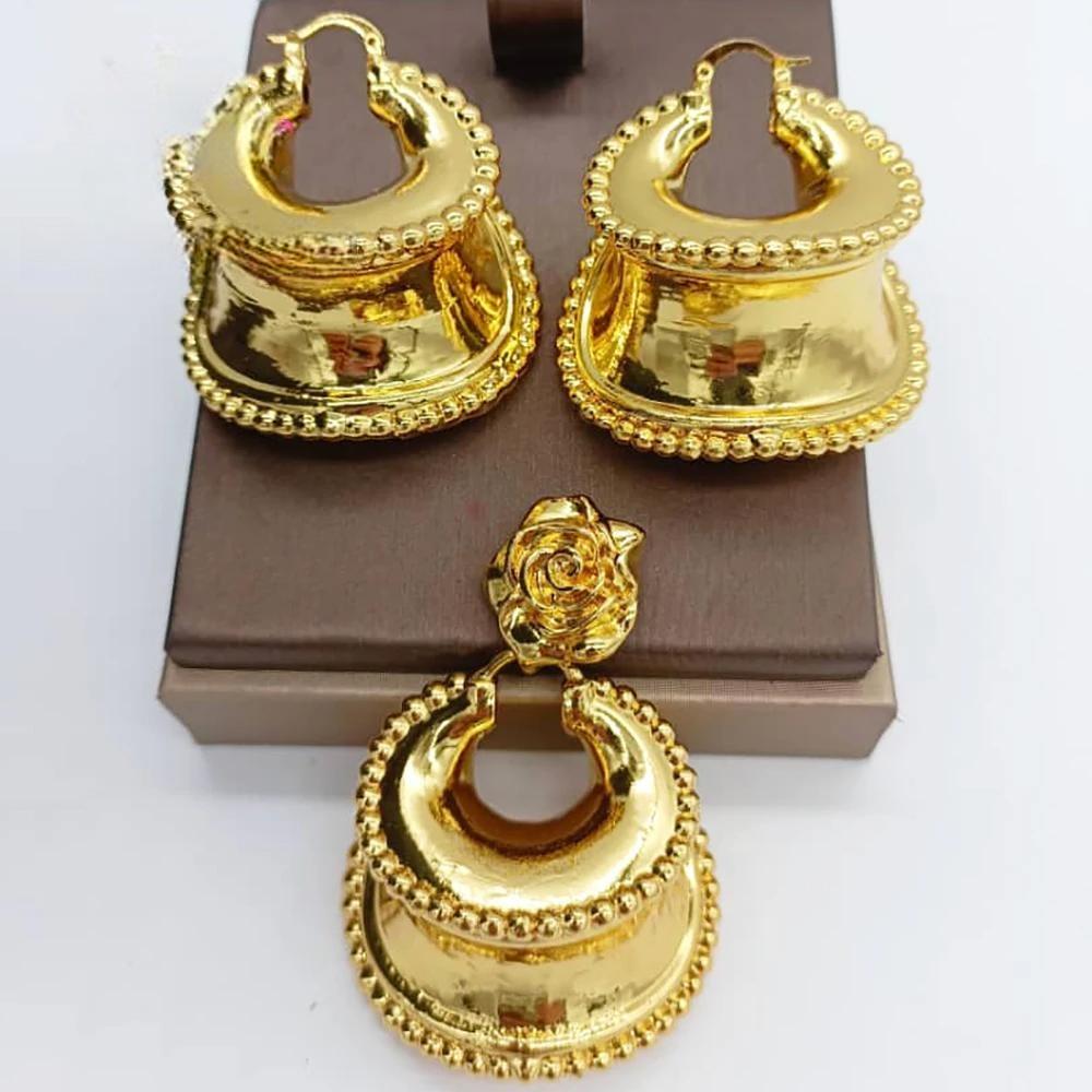 Pendant Bold Earrings for Women Dubai Gold Plated Copper Jewelry Sets