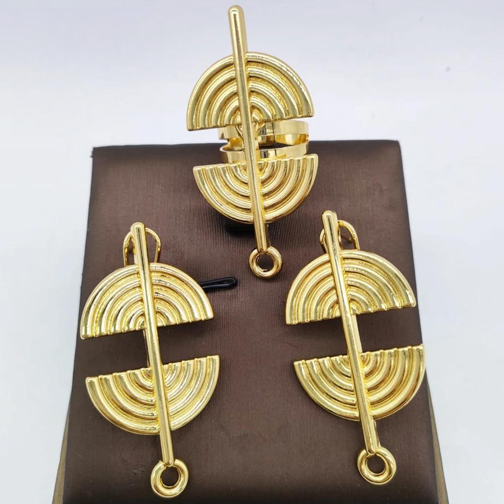 Gold Color Jewelry Sets For Women Geometry Earring Ring