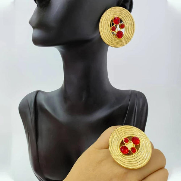 African Luxury Gold Color Earrings Ring Set for Women