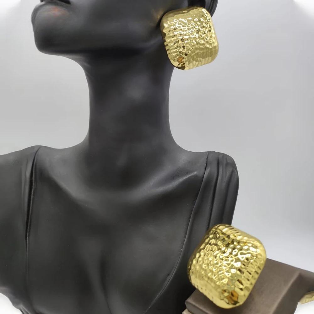 African France Earrings with Ring for Women Fashion  Gold Plated Jewelry Set