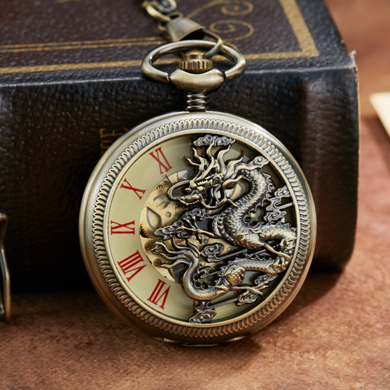 Retro Mechanical  Dragon Play Ball Steampunk Skeleton Pocket Watch