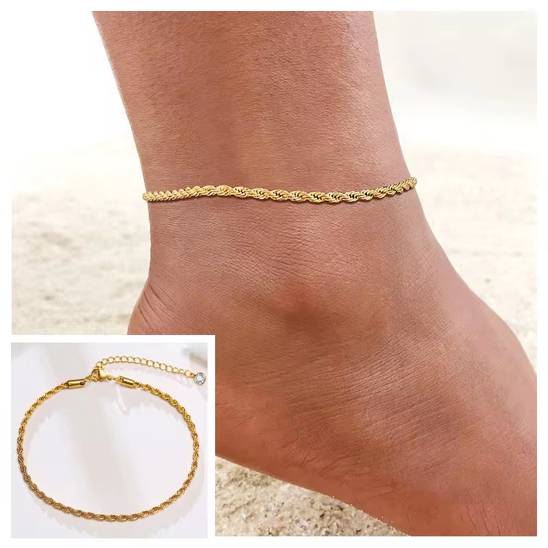 Stainless Steel Curb Cuban Chain Link Ankle  Women