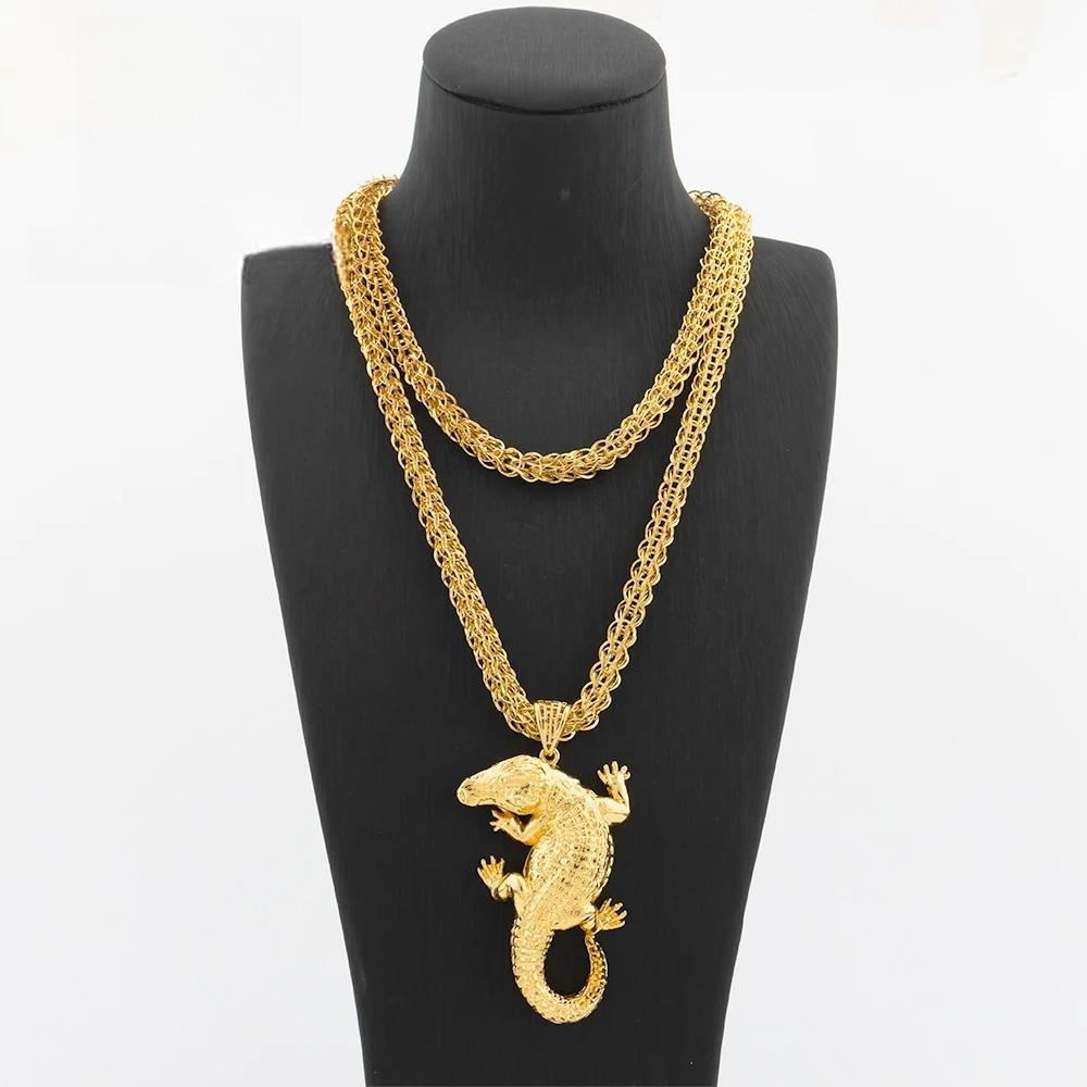 Gold Plated Pendant with 100 cm Long Chain Copper Animal Pattern Necklace For Women