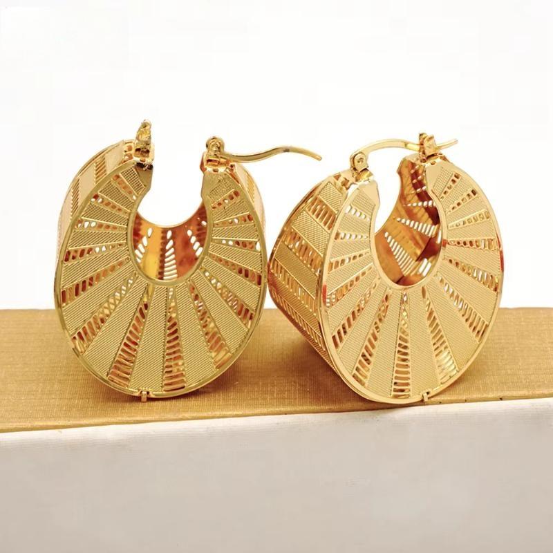 Newest African Gold Color Drop Earrings Hollow Out Round Clip Earring Cute Earrings