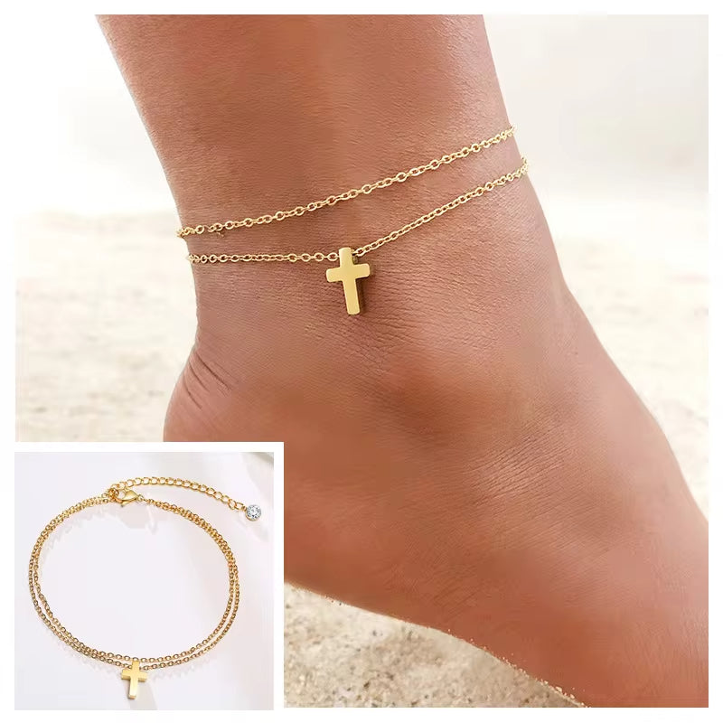 Stainless Steel Curb Cuban Chain Link Ankle  Women