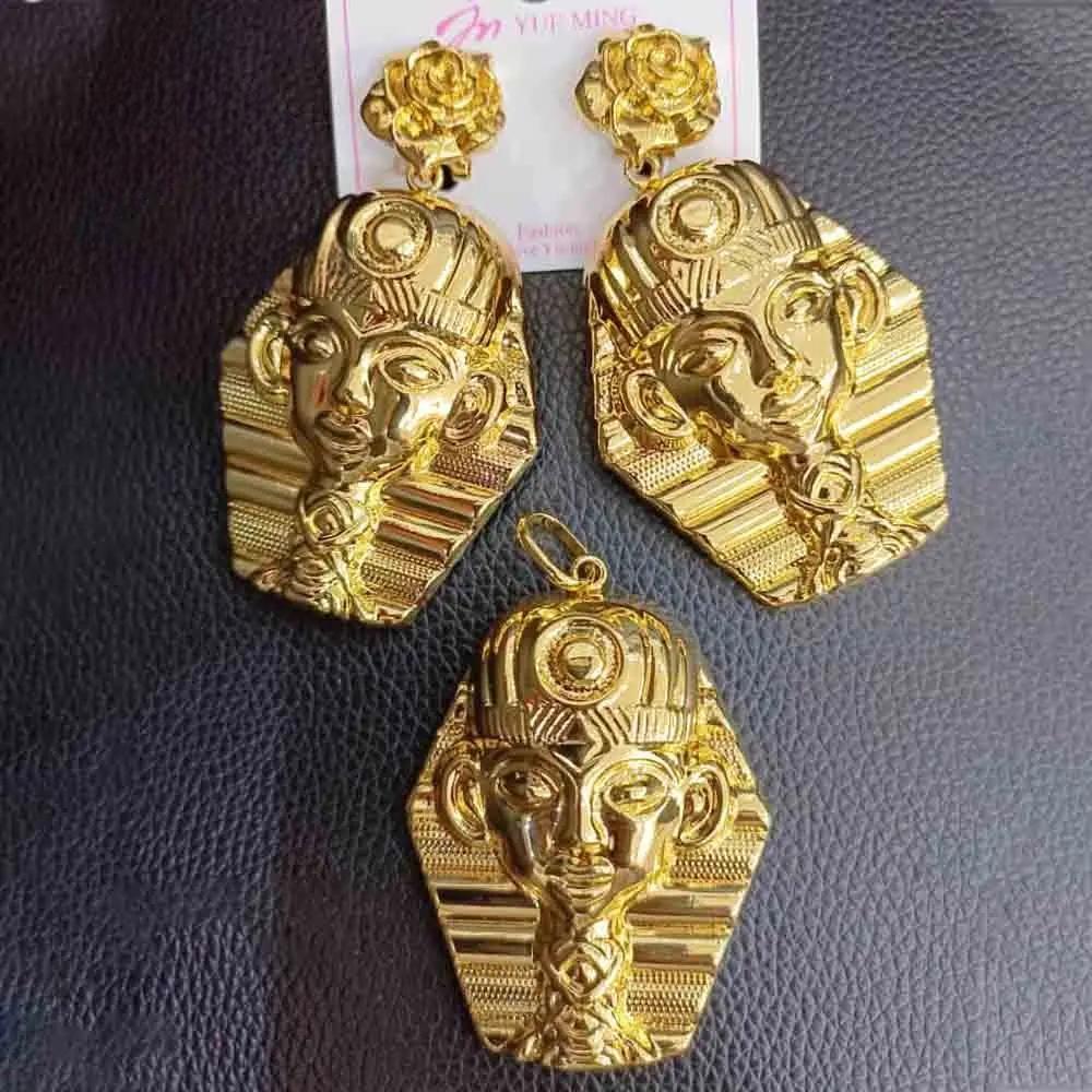 Charms Gold Plated  Egyptian Head Bracelet Ring Necklace Earrings Jewelry Sets for Women