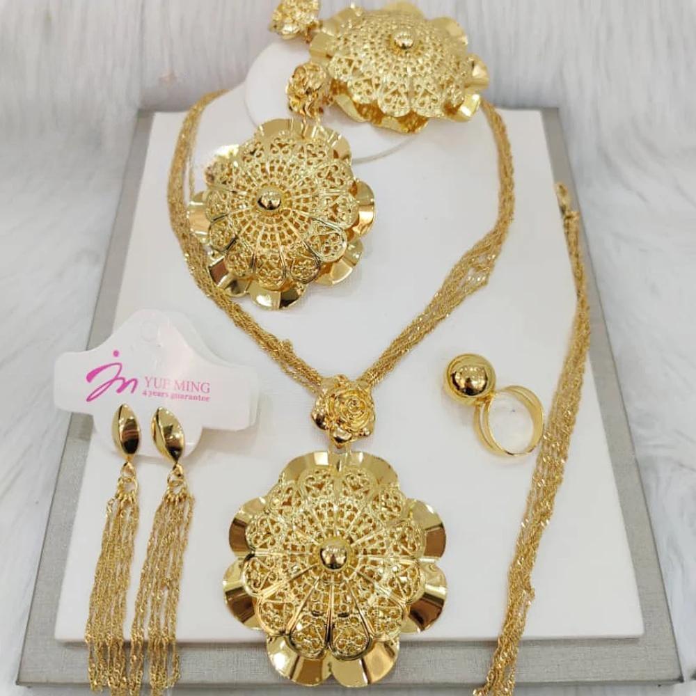 Nigerian Gold Color Popular Earrings Necklace Bracelet Ring Brazilian Gift