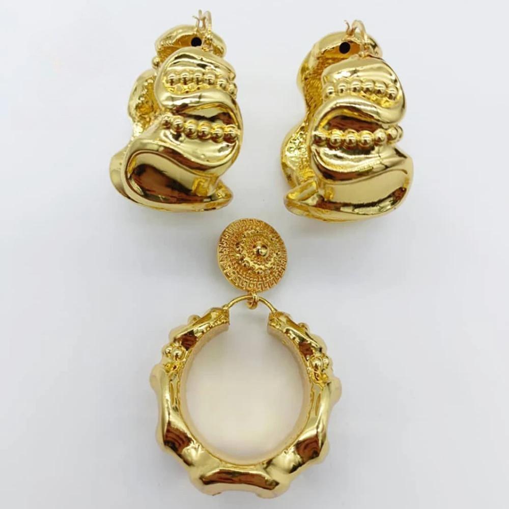 Pendant Bold Earrings for Women Dubai Gold Plated Copper Jewelry Sets