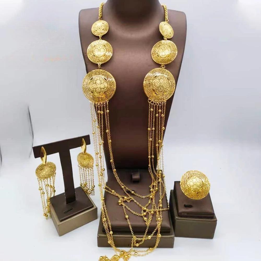 Long Necklace Earrings Ring Set Elegant Women Jewelry Set