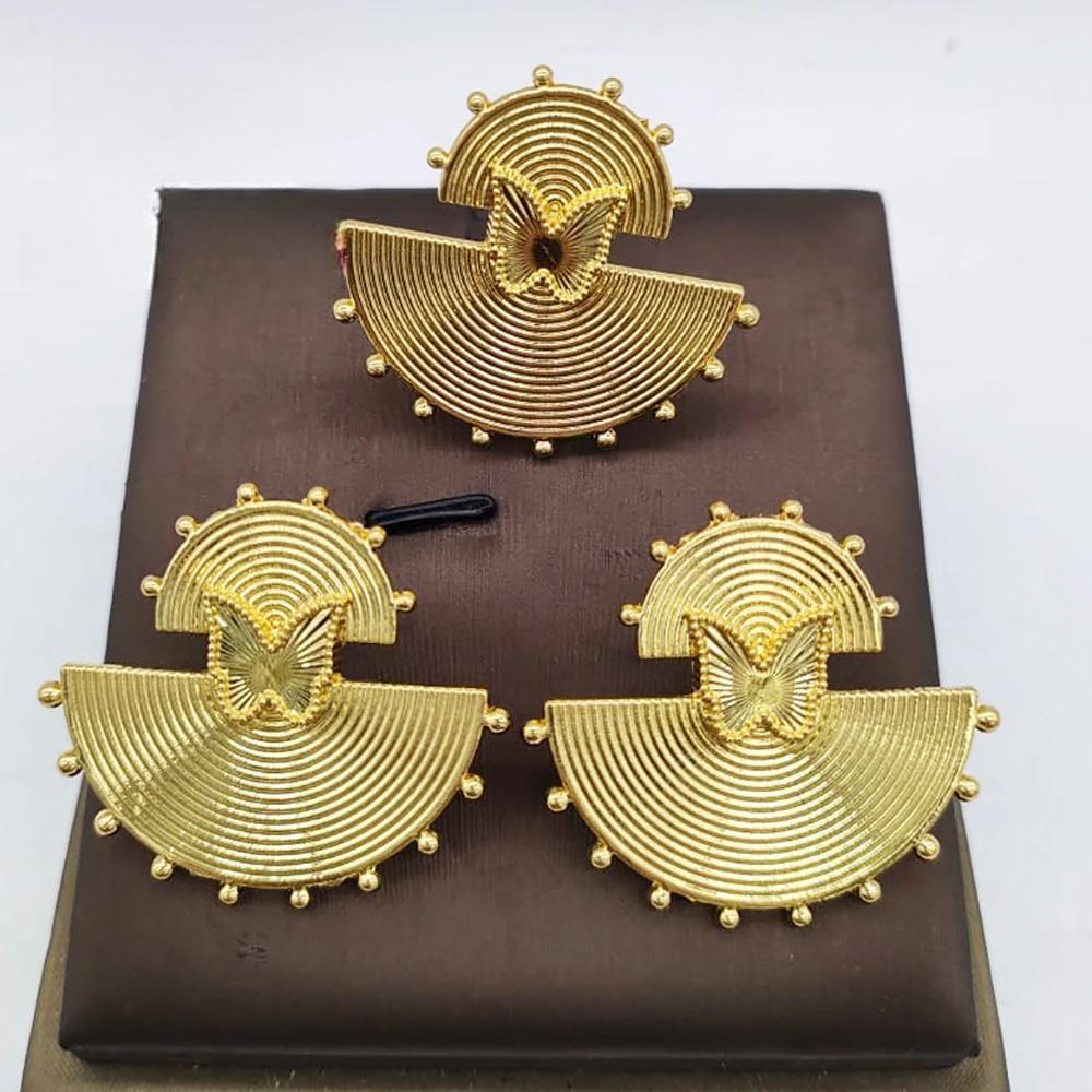 Gold Color Jewelry Sets For Women Geometry Earring Ring