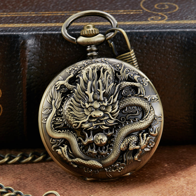 Retro Mechanical  Dragon Play Ball Steampunk Skeleton Pocket Watch