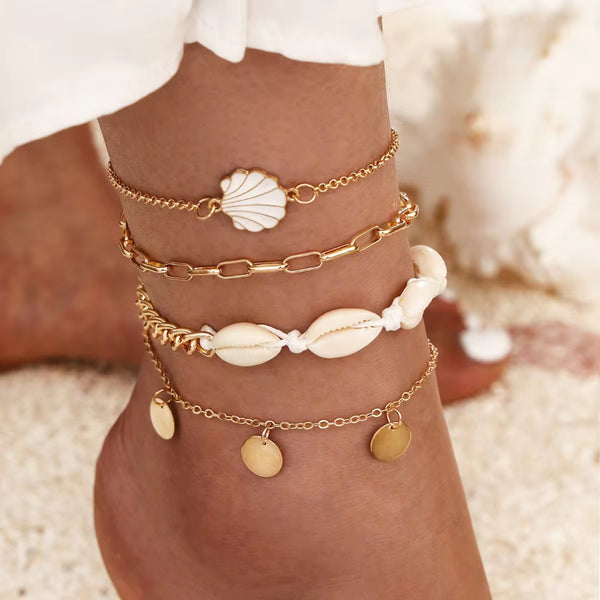 Shell Star Chain Ankle Bracelet Set For Women