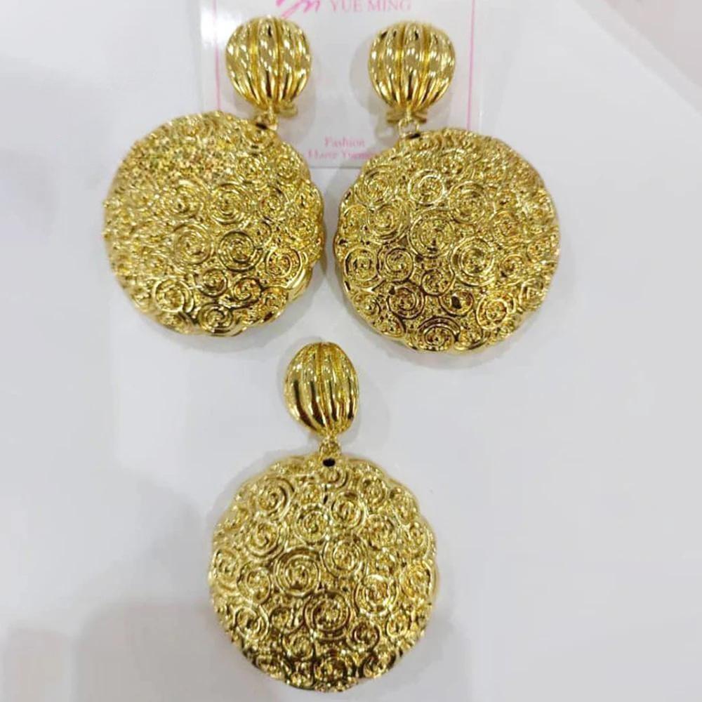 Pendant Bold Earrings for Women Dubai Gold Plated Copper Jewelry Sets