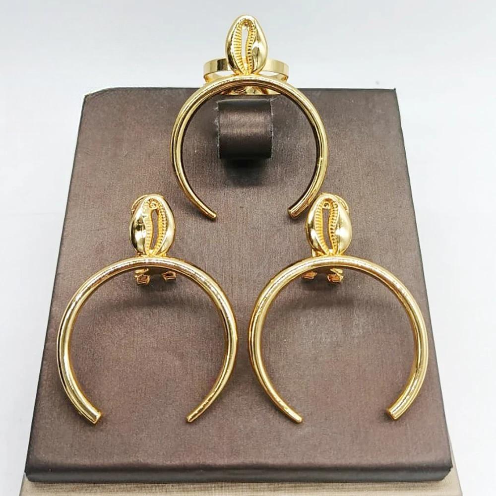 Gold Color Jewelry Sets For Women Geometry Earring Ring