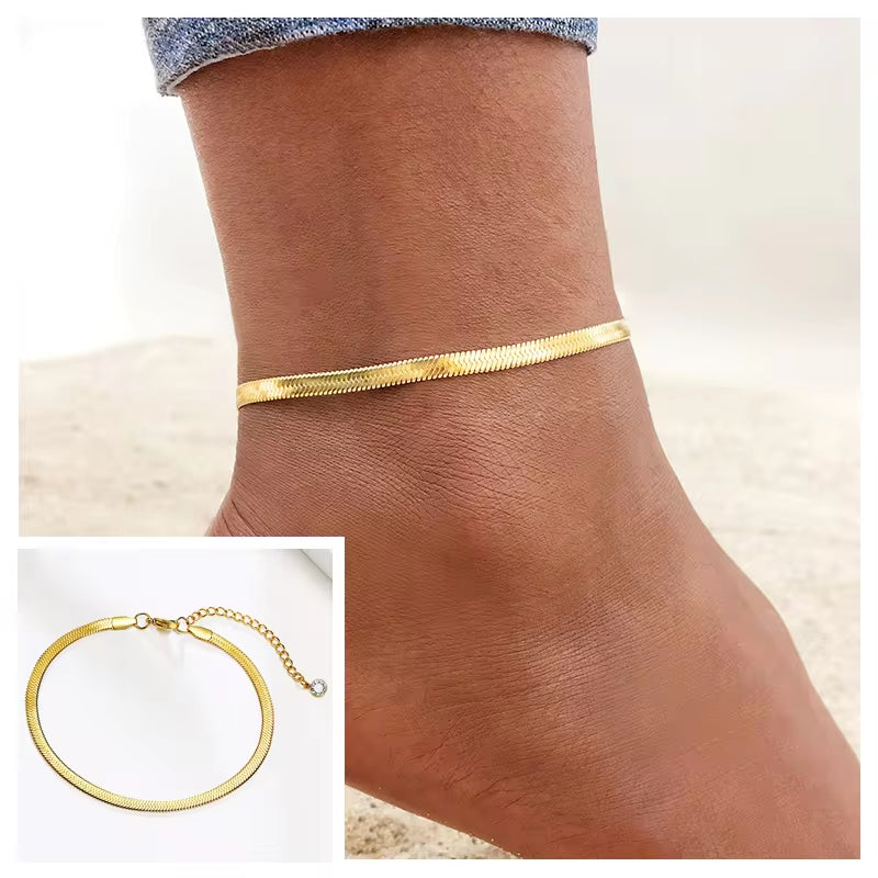 Stainless Steel Curb Cuban Chain Link Ankle  Women