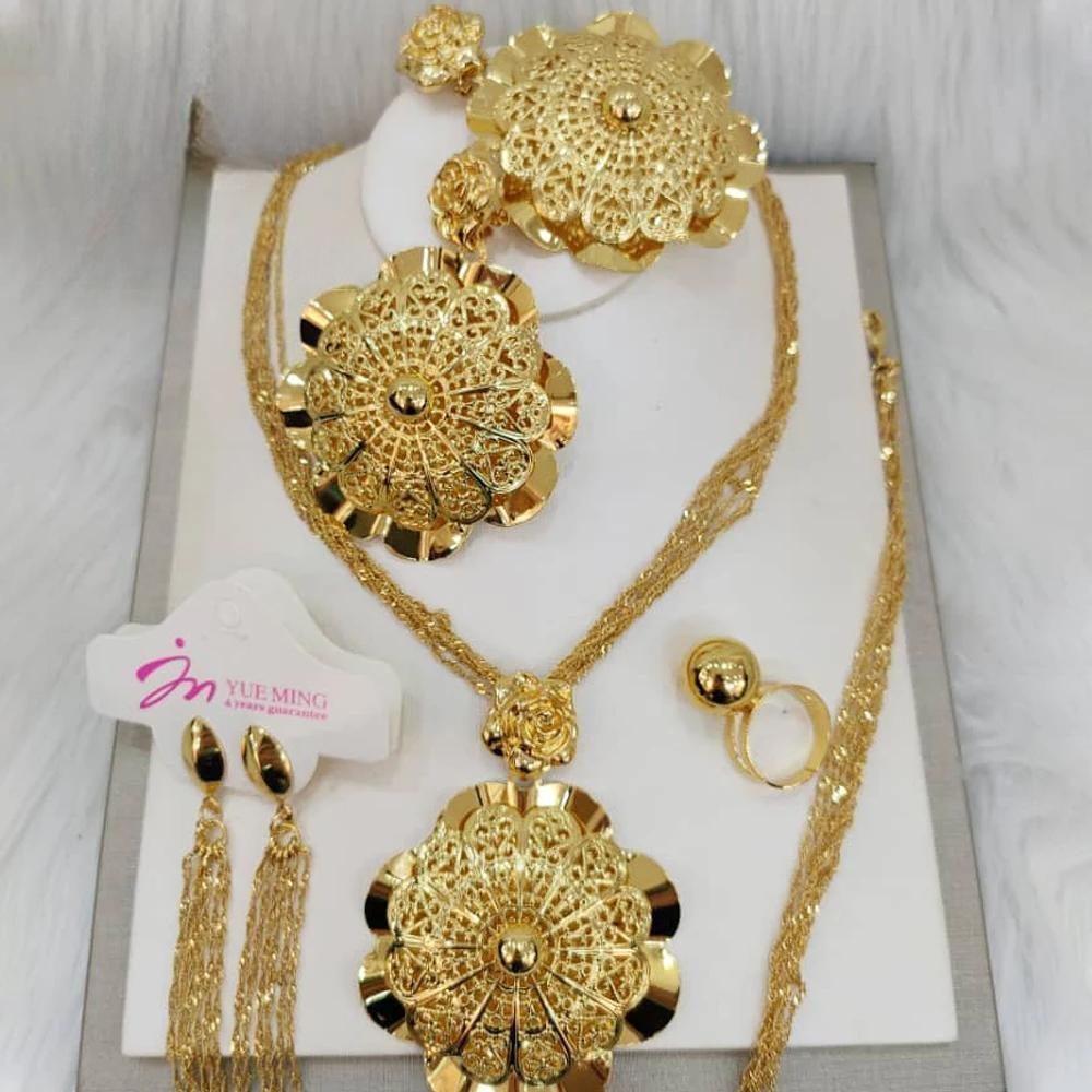 Nigerian Gold Color Popular Earrings Necklace Bracelet Ring Brazilian Gift