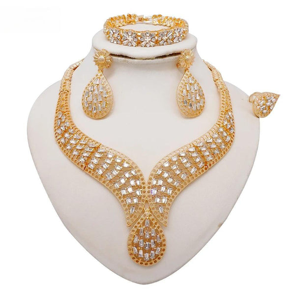 Trendy Indian Dubai Gold Color Bridal Long Tassel Necklace Earring Sets