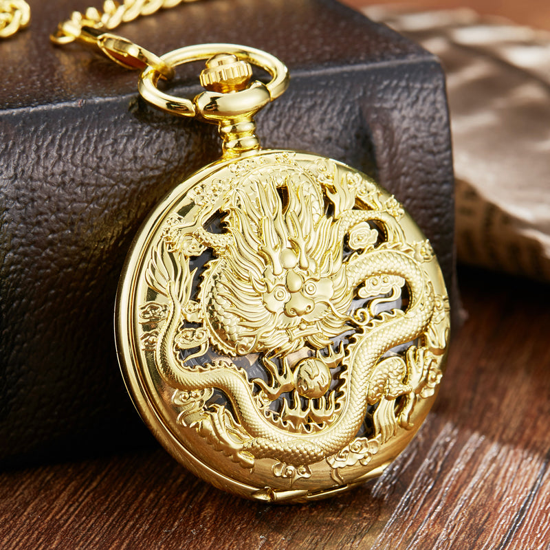 Retro Mechanical  Dragon Play Ball Steampunk Skeleton Pocket Watch