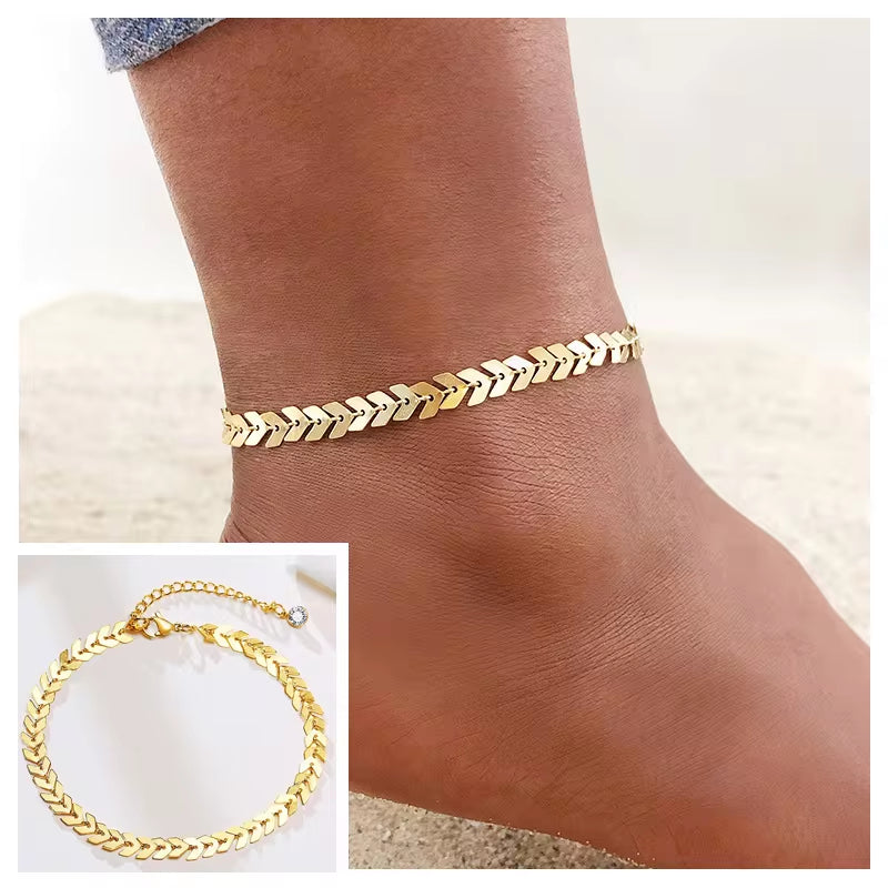 Stainless Steel Curb Cuban Chain Link Ankle  Women