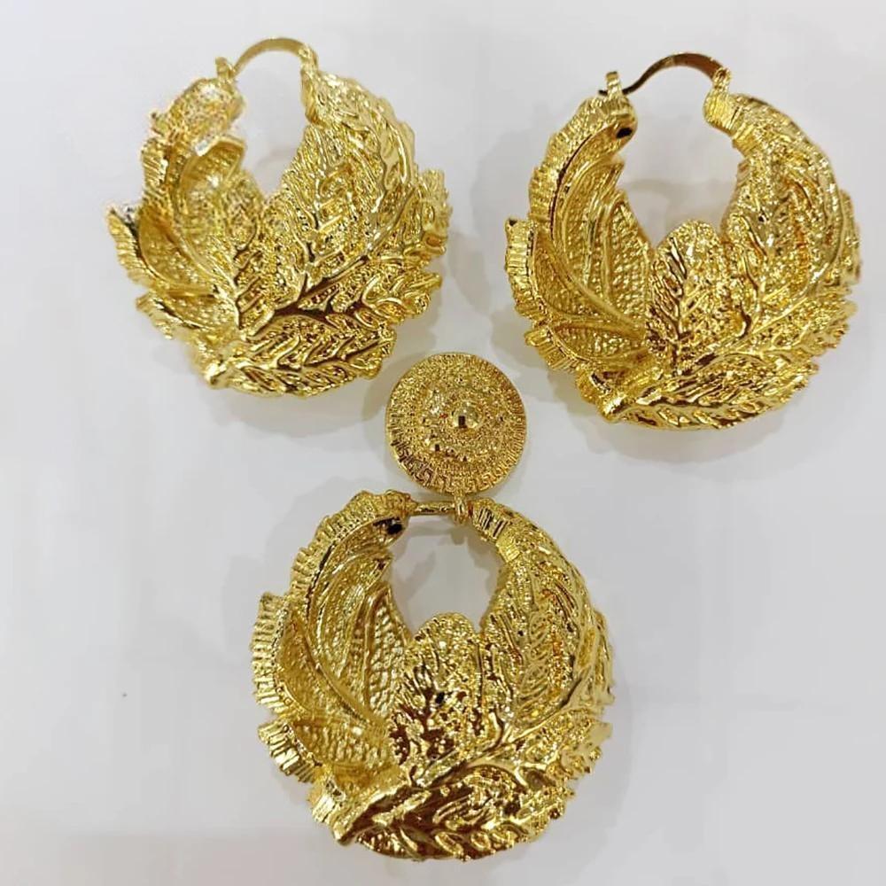 Pendant Bold Earrings for Women Dubai Gold Plated Copper Jewelry Sets