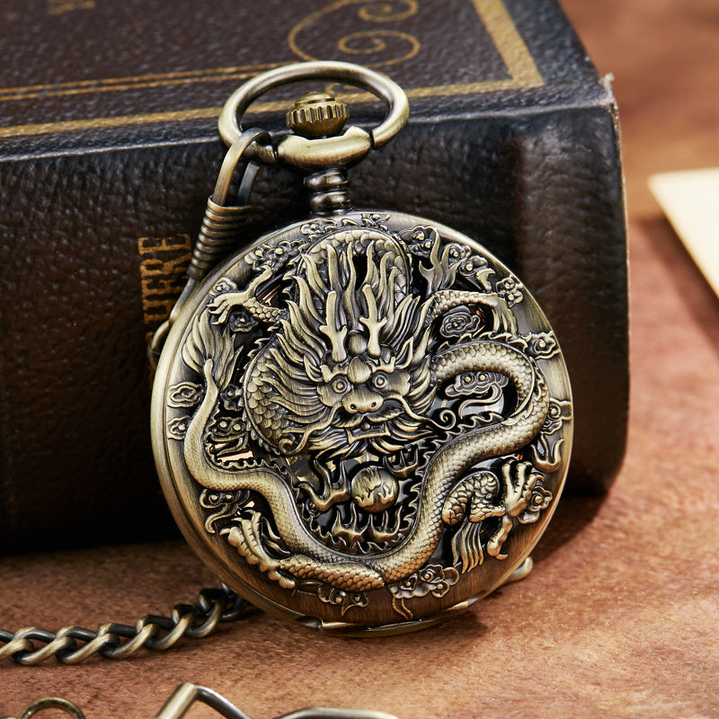 Retro Mechanical  Dragon Play Ball Steampunk Skeleton Pocket Watch