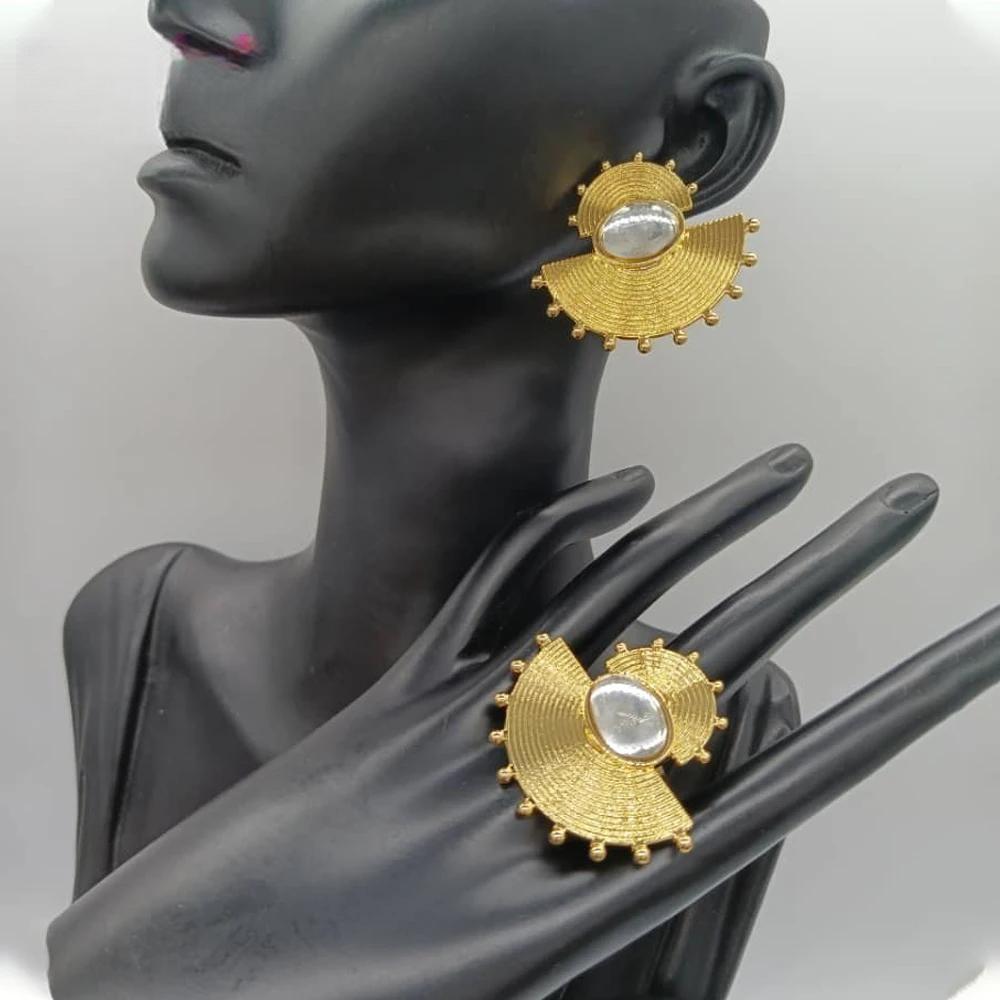 African Gold Color Earrings and Ring Set for Women