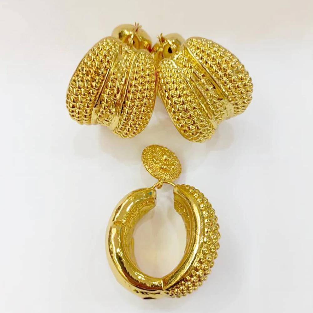 Pendant Bold Earrings for Women Dubai Gold Plated Copper Jewelry Sets