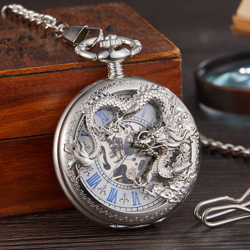 Retro Mechanical  Dragon Play Ball Steampunk Skeleton Pocket Watch