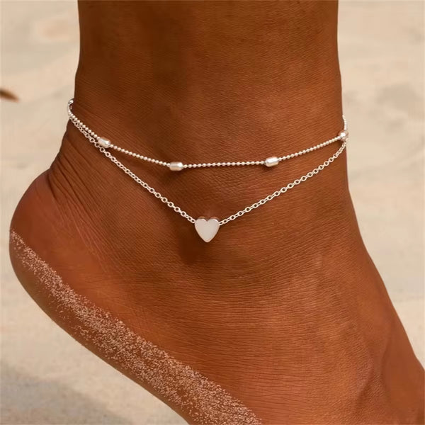 Simple Heart Gold Silver Color Anklets For Women