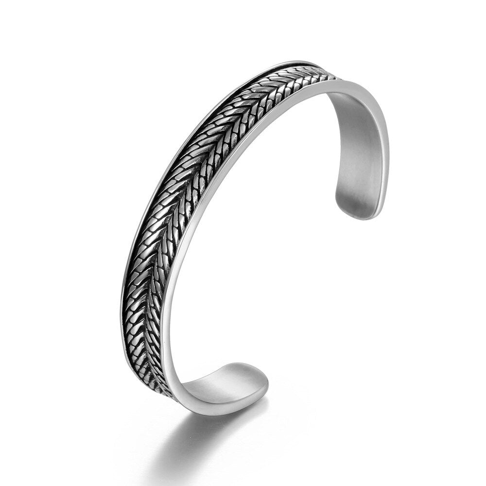 Simple Vintage Men's Stainless Steel Cuff Bracelets