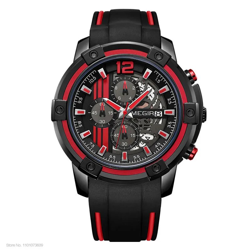 Men's Black Silicone Strap Quartz Watches Chronograph Sports Wristwatch for Man