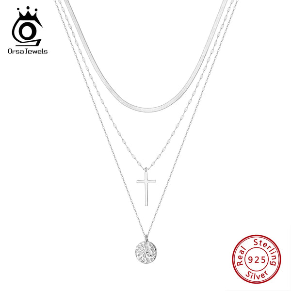 925 Sterling Silver Neck Chain Cross Round Shape Pendant