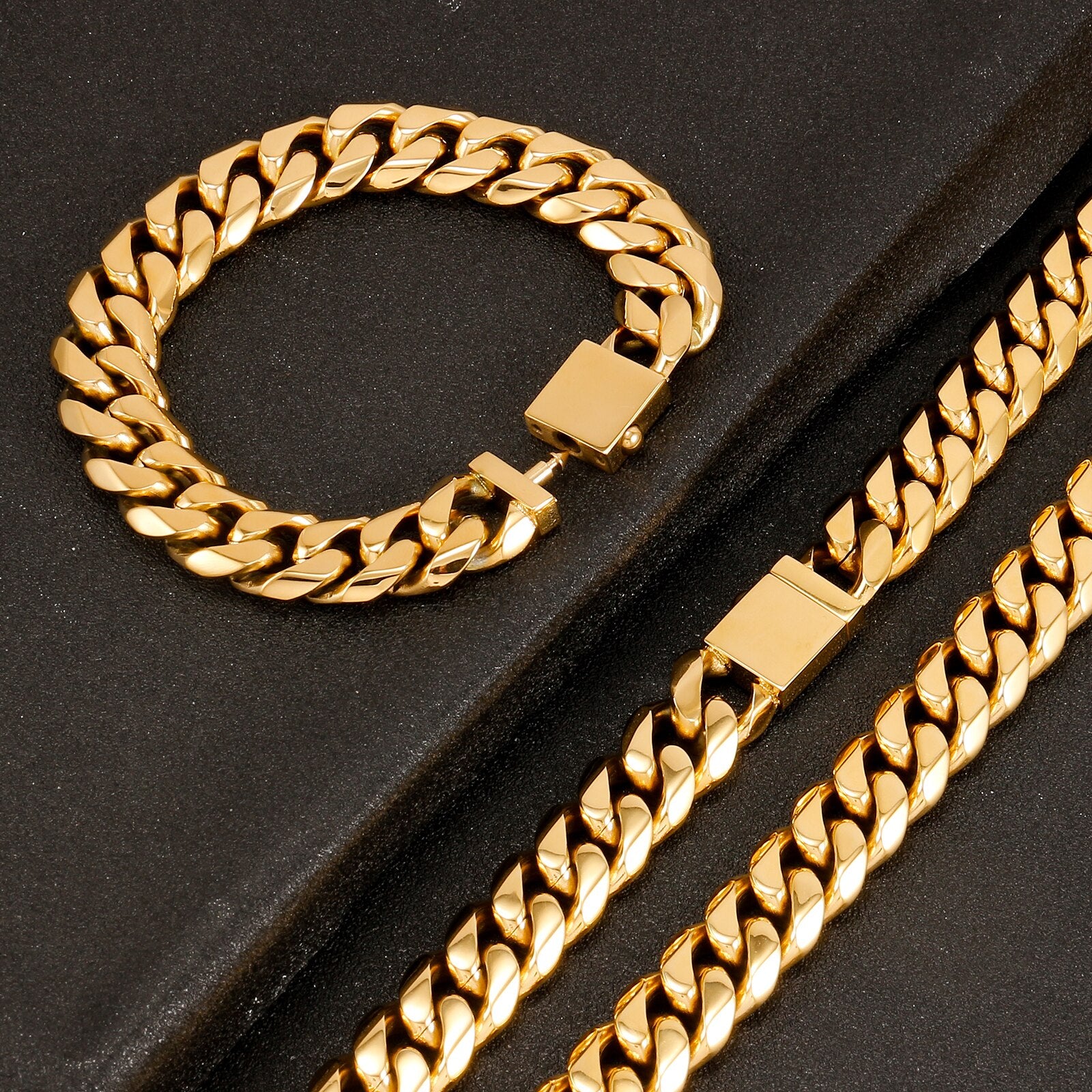 16mm Golden Miami Curb Cuban Link Chain for Men Women