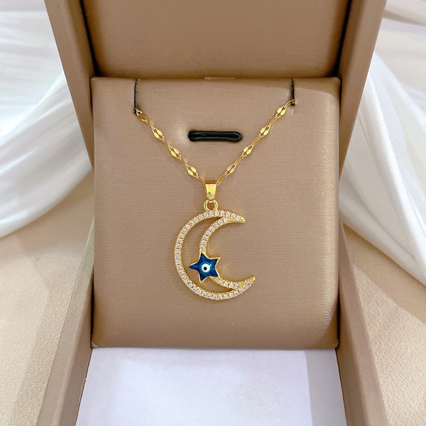 Moon Star Turkey Devil&#39;s Eye Shaped Pendant Necklace For Women