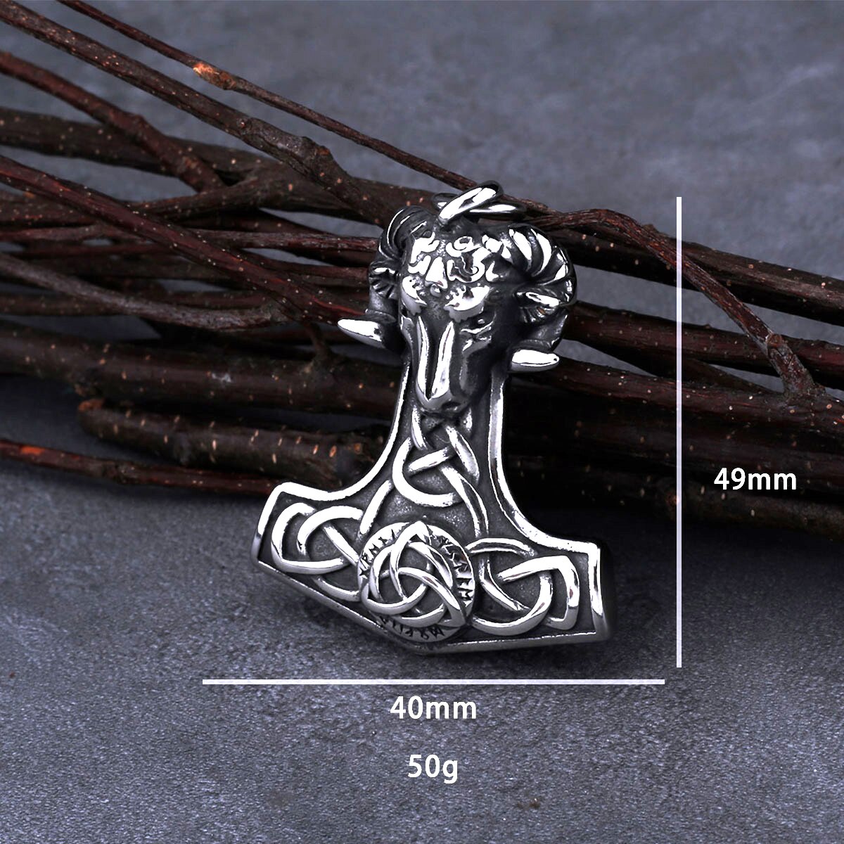 Stainless Steel Viking Mjolnir Thor's hammer Ram Necklace for Men