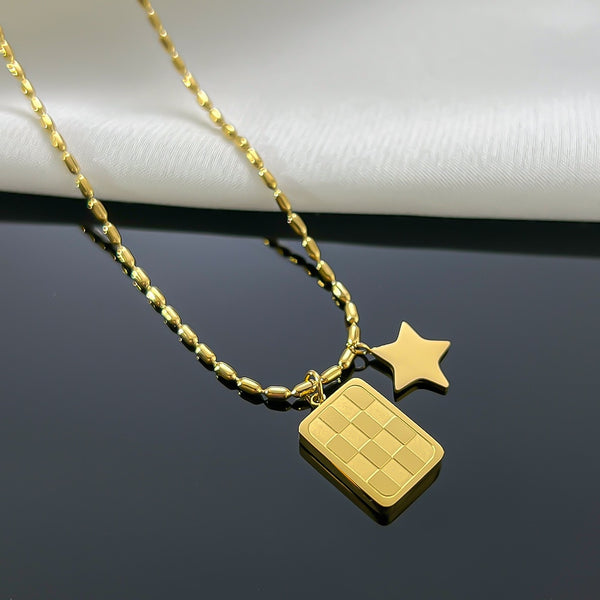 Gold Color No Fading Geoemtric Star Pendant Necklace For Women