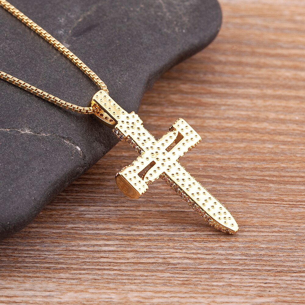 Top Quality Retro Classic Shiny Crystal Cross Necklace Women