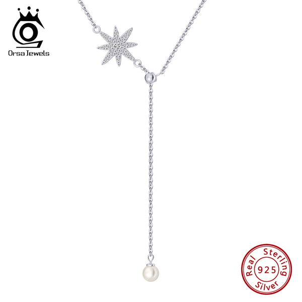 Fashion Flower Pendant Necklace Cultured Pearl 925 Sterling Silver 5A Clear CZ Choker Chain