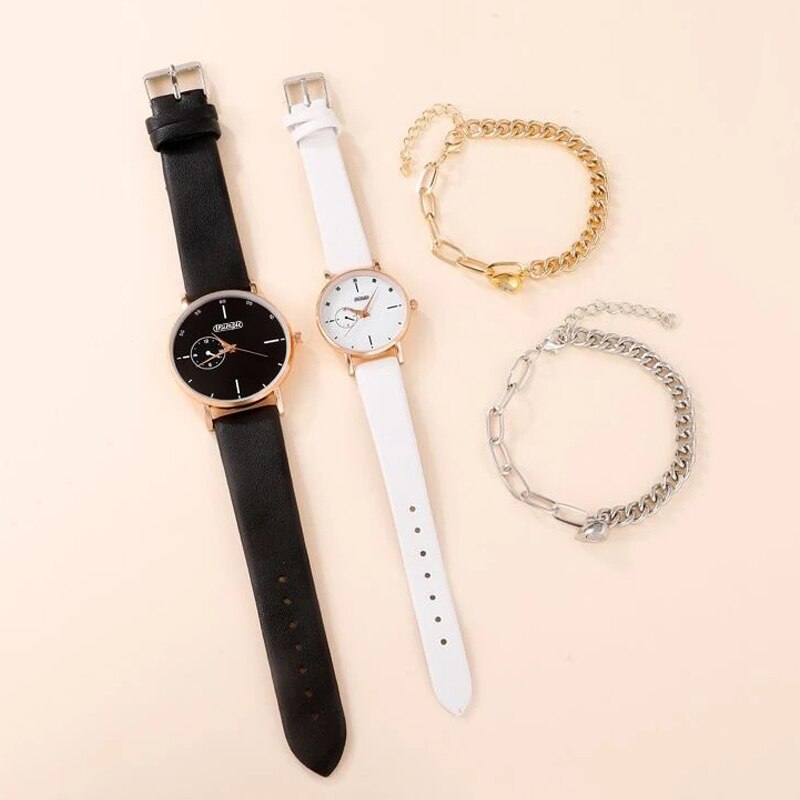 4pcs Set Fashion Simple Lovers Watches Luxury Men Women