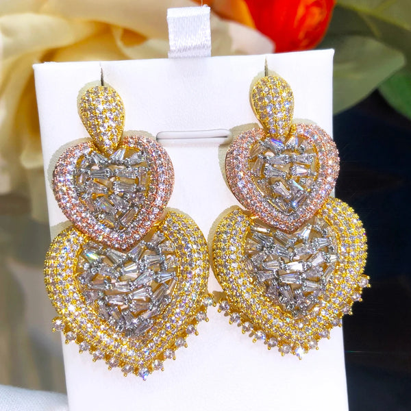 Luxury CLAWS Trendy Big Earrings Cubic Zircon Indian Shiny Earrings for Women